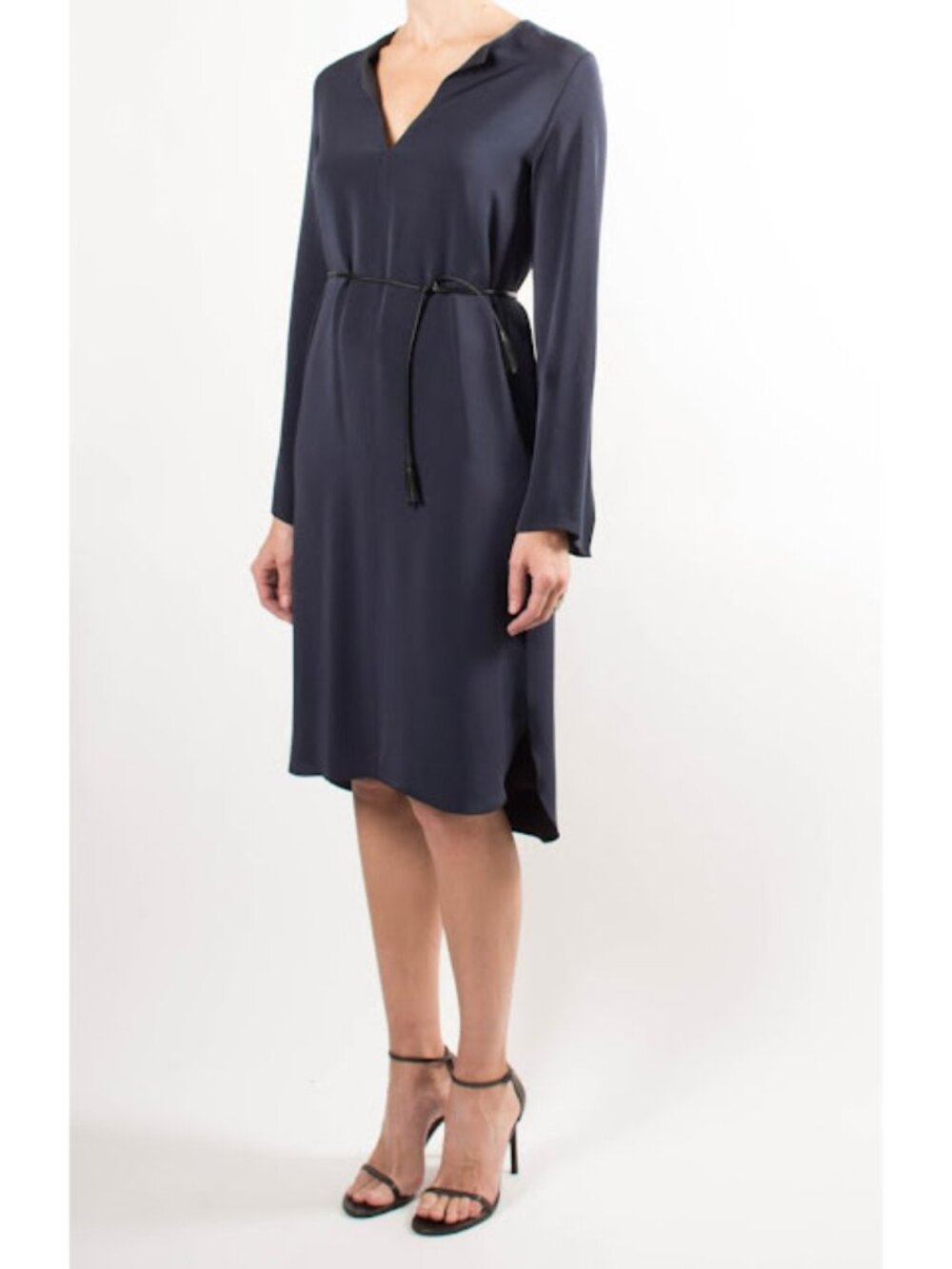 Joseph Long Sleeve Crepe Dress in Navy Blue, size 42 (fits like 6/8)